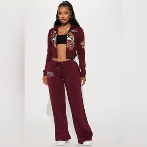 Ed Hardy Retro Tiger Cropped Hoodie and Flare Sangria Sweatsuit Size:L NWT